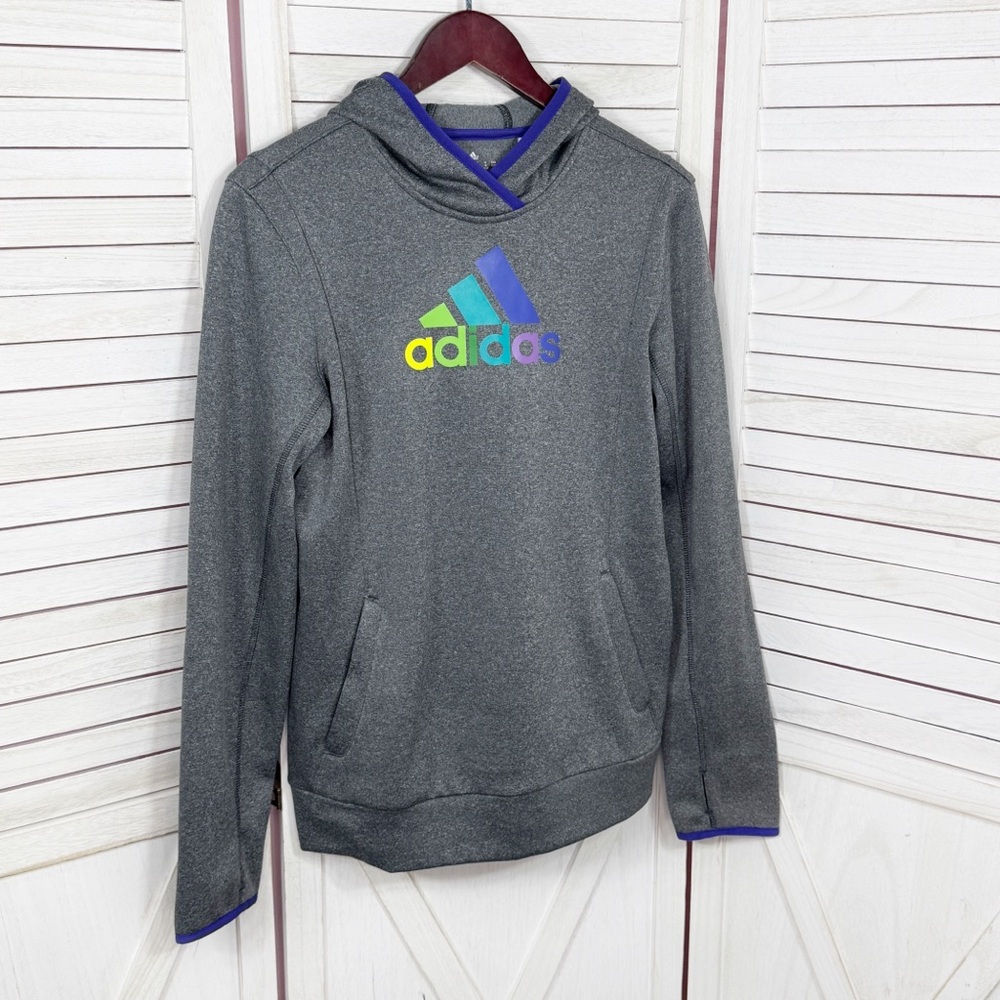 Adidas Climawarm Rainbow Logo Pullover Hoodie Grey Multi Medium - Picture 7 of 12